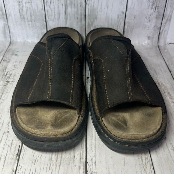 Skechers VTG 90s Sandals Slides Mens Brown Leather Casual Comfort Vacation 11 - Picture 2 of 9